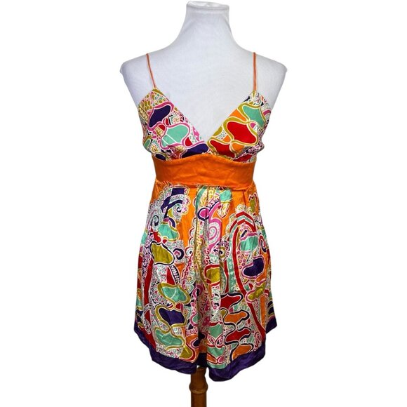 Single Womens Silk Geometric V-Neck Tank Top Orange Size S Small Sexy Club - Picture 1 of 4